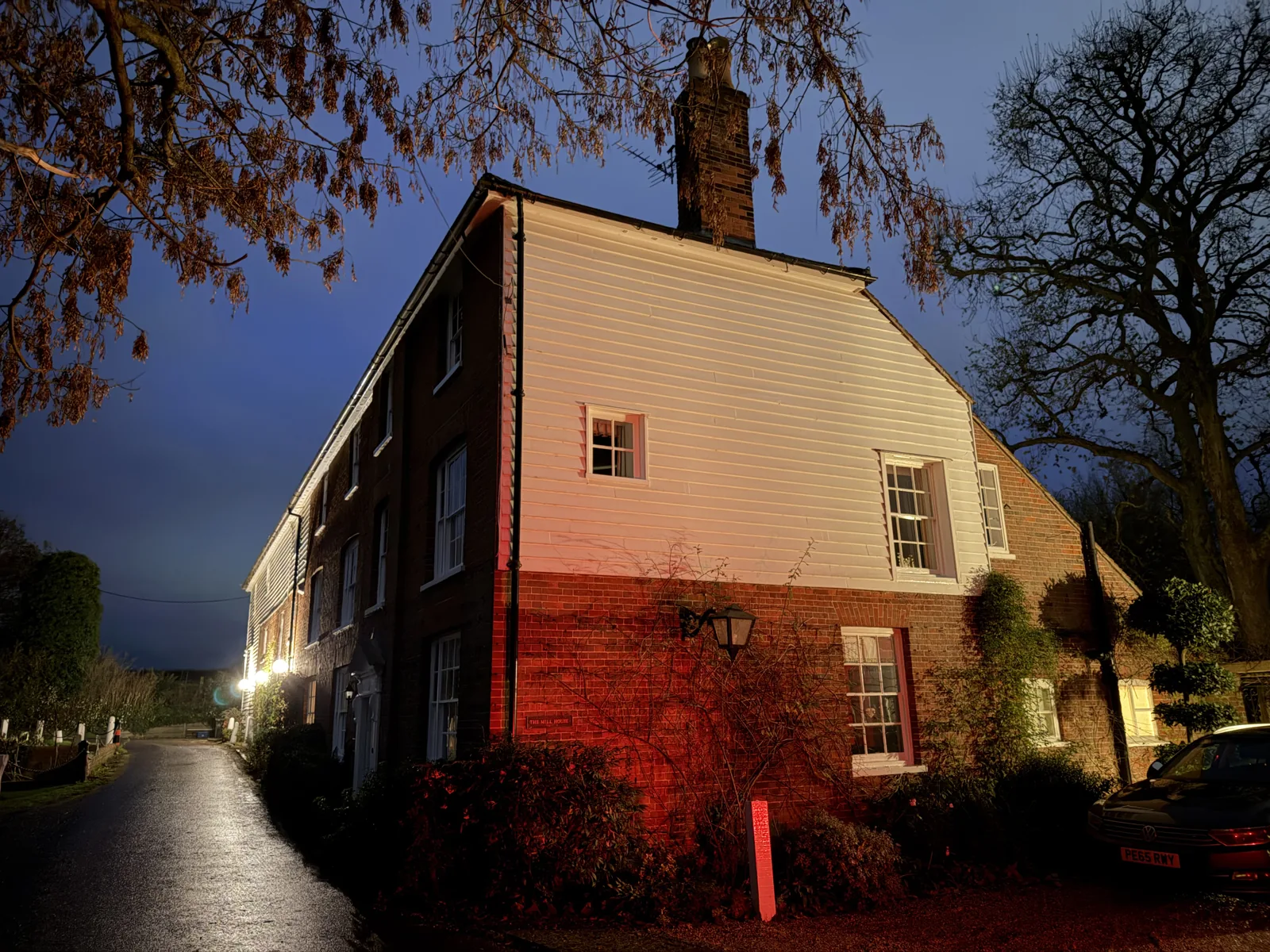 The Mill House in Little Braxted photographed at night