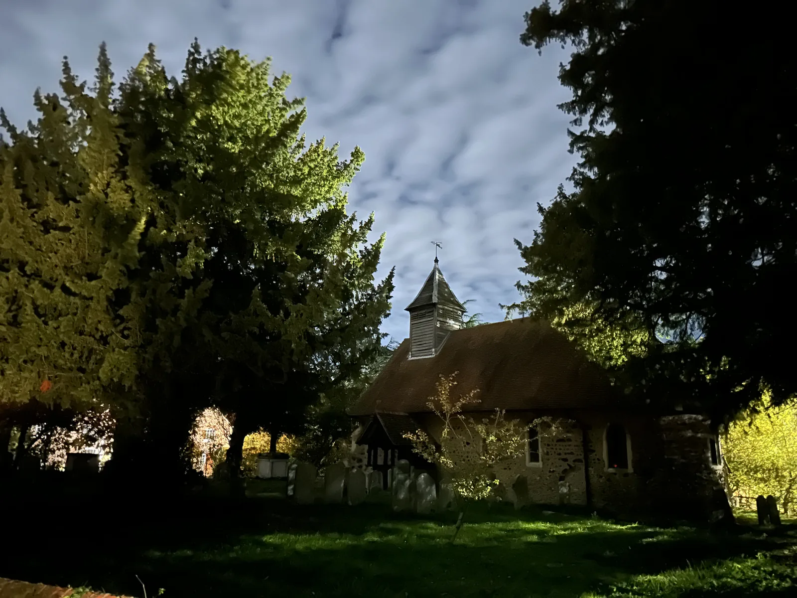 St Nicholas’s Church in Little Braxted at night